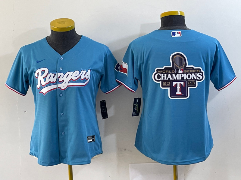 Women's Texas Rangers Blue Team Big Logo With Patch Stitched Baseball Jersey(Run Small)